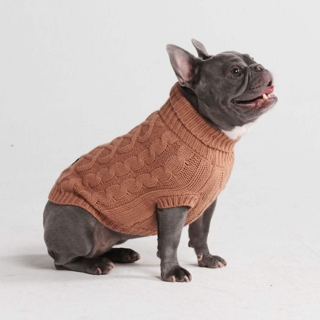 Cable Knit Dog Sweater - Brown - Image 4