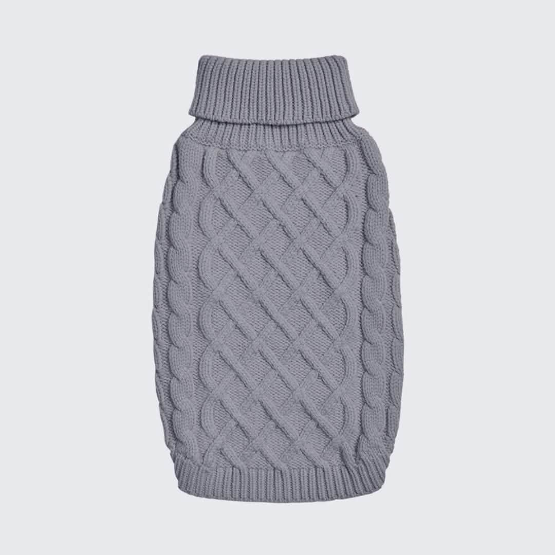 Cable Knit Dog Sweater - Grey - Image 3