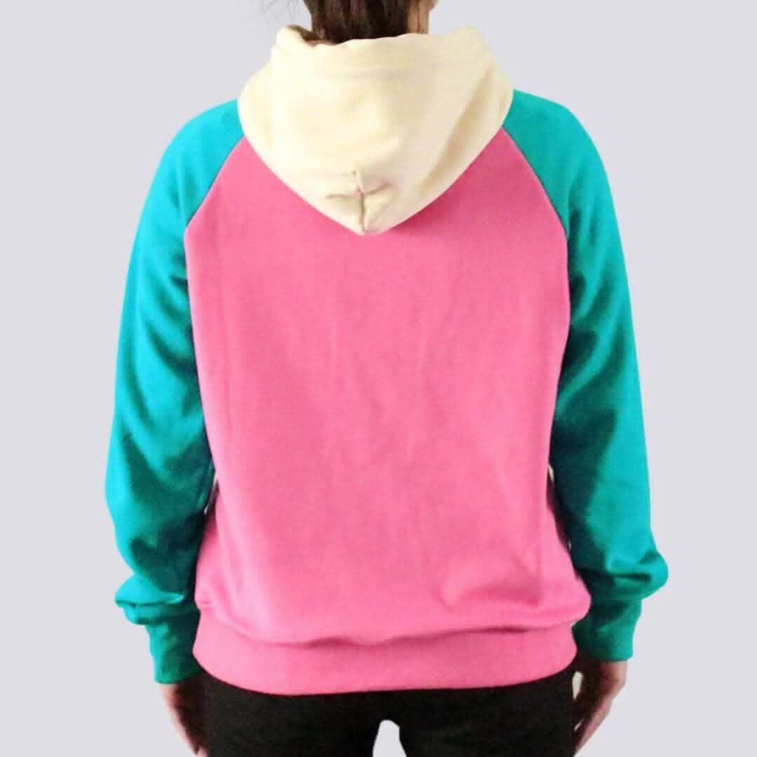 Pink Turquoise Cream Color Block Human Hoodie - Image 3