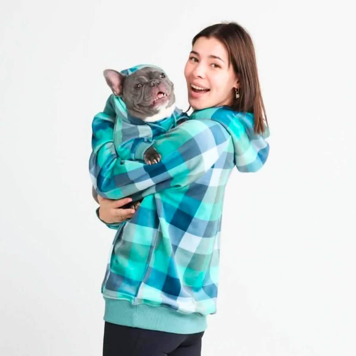 Velvet Dog Hoodie - Turquoise Checkered - Image 7