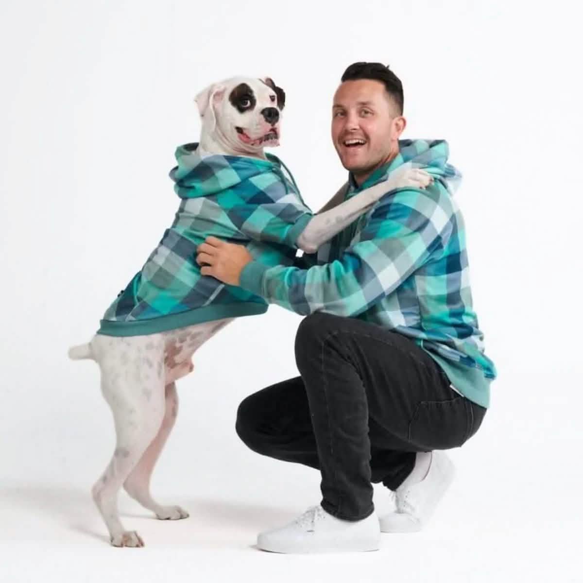 Velvet Dog Hoodie - Turquoise Checkered - Image 8