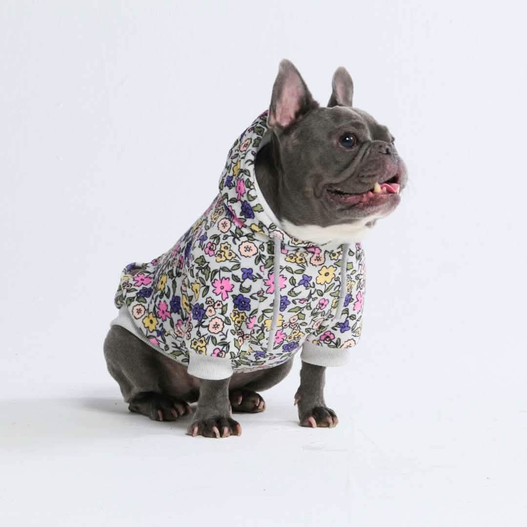 Vintage Flower Dog Hoodie - Light Grey - Image 4