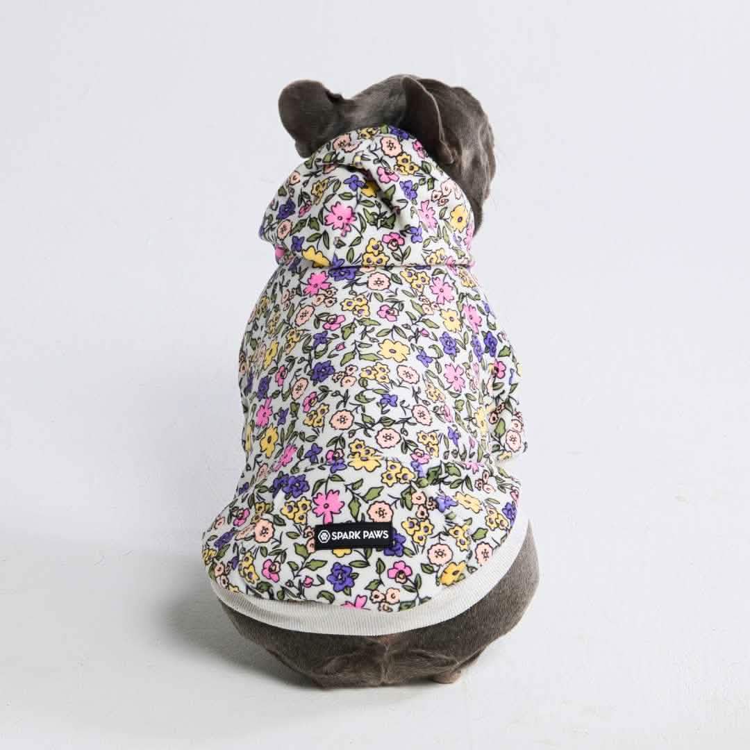 Vintage Flower Dog Hoodie - Light Grey - Image 5