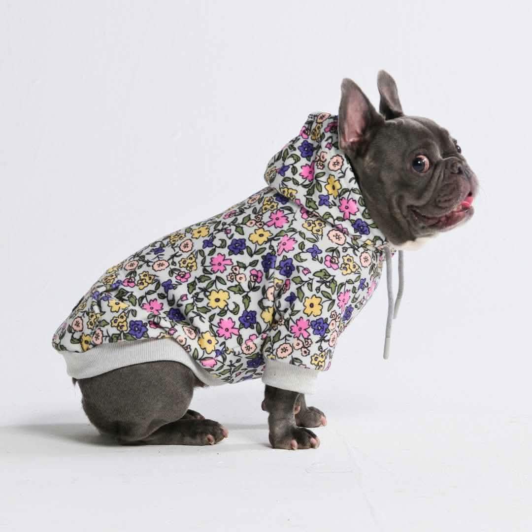 Vintage Flower Dog Hoodie - Light Grey - Image 6