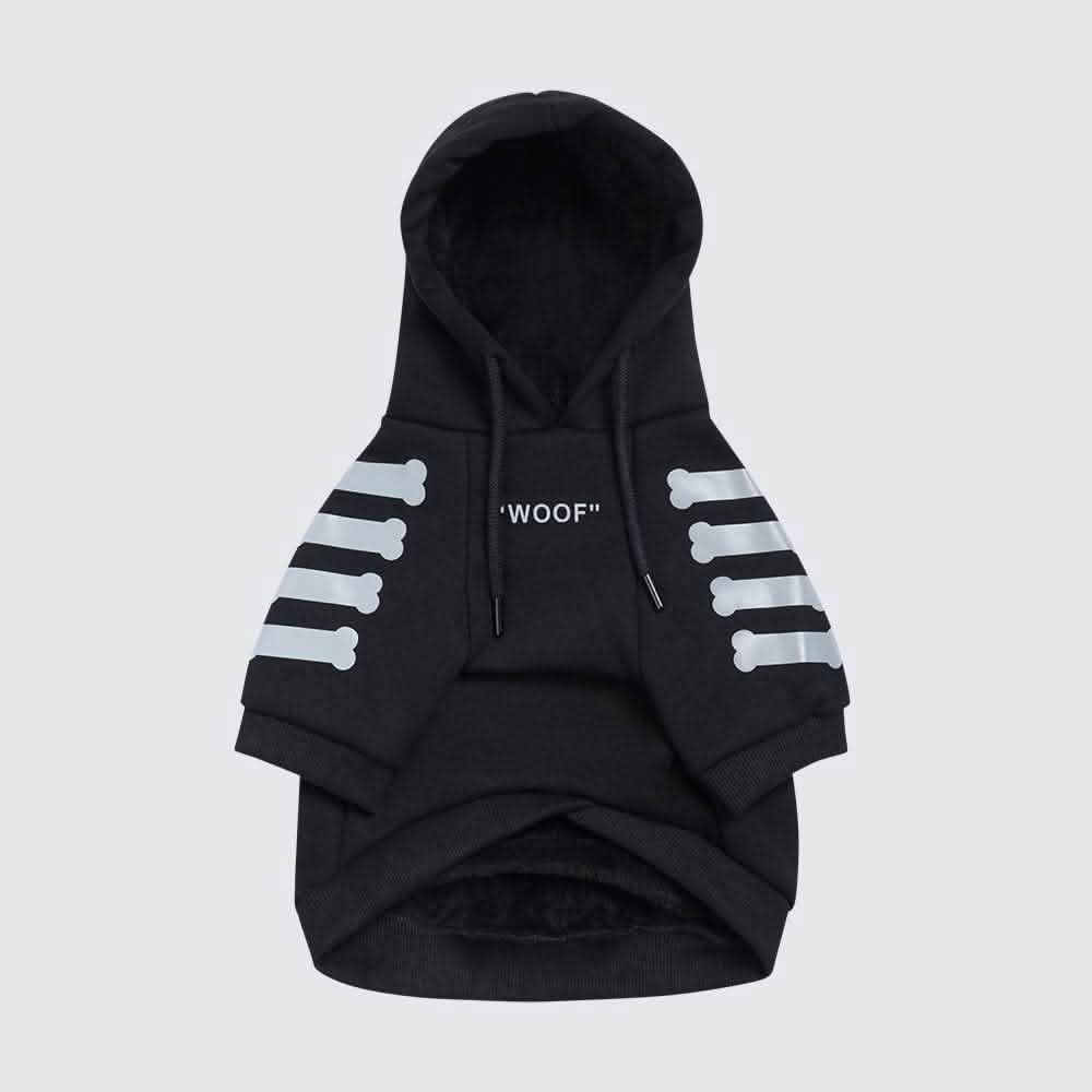 "WOOF" Dog Hoodie - Black & Reflective - Image 3