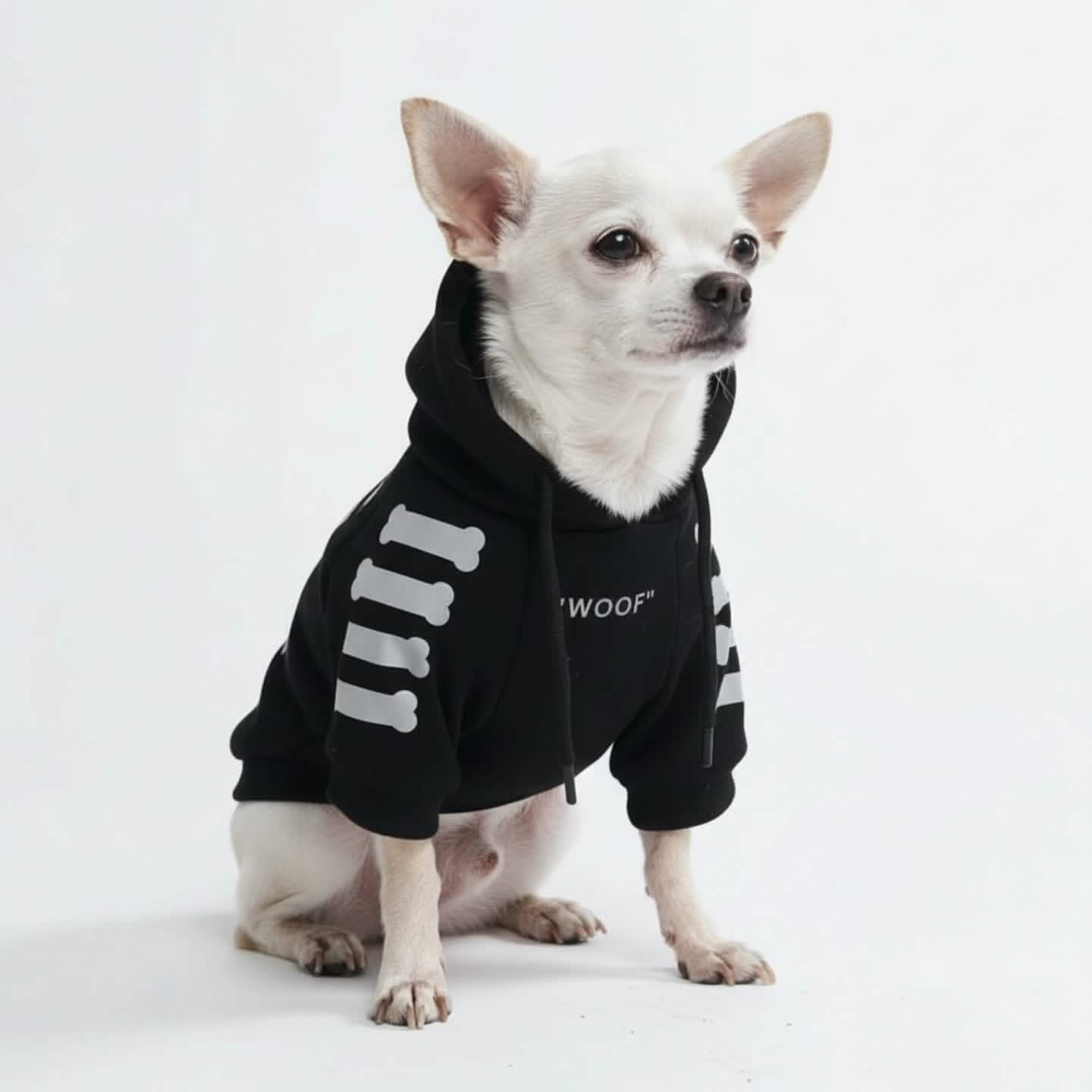 "WOOF" Dog Hoodie - Black & Reflective - Image 5